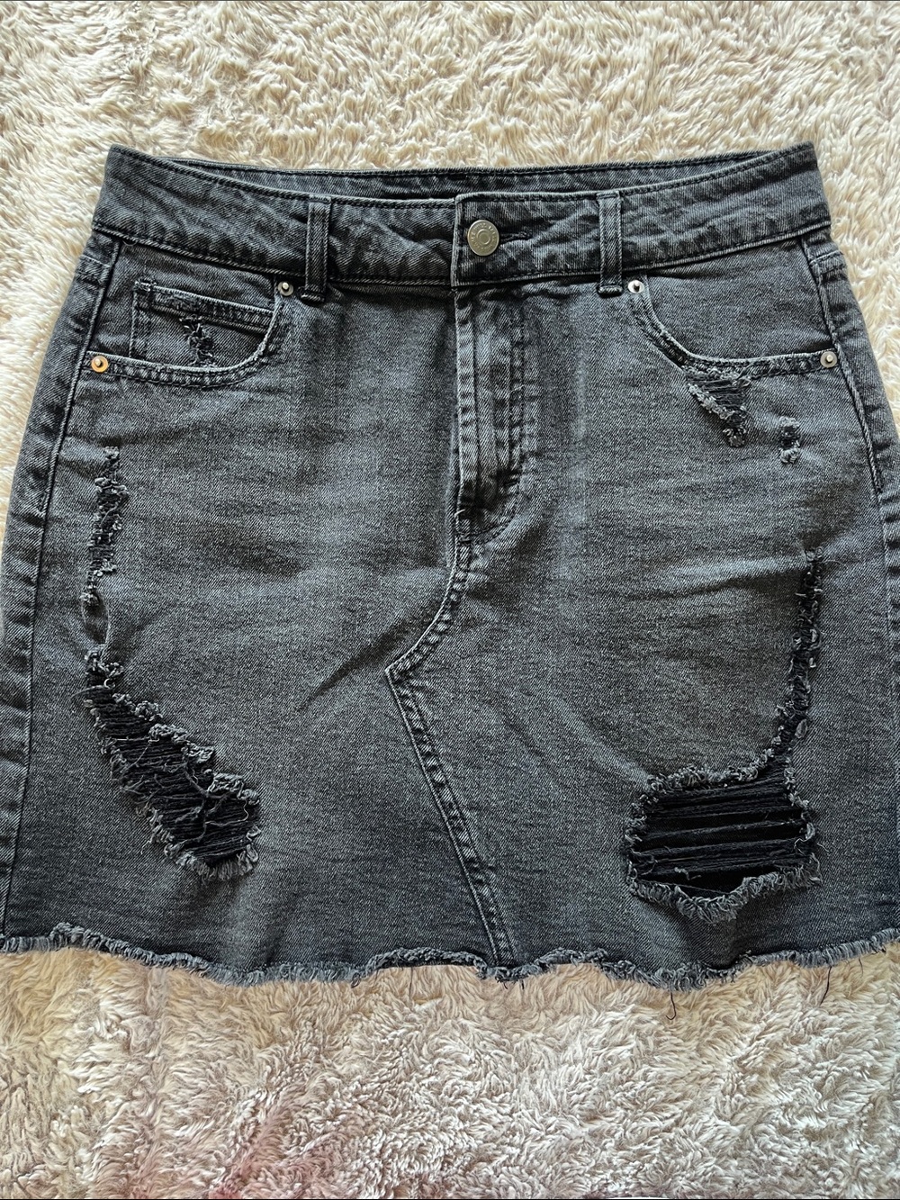 wild fable Charcoal Black Distressed Denim Mini Skirt